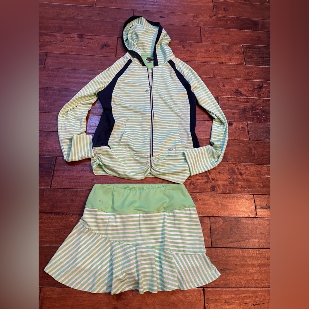 Bolle Striped Green and Navy Hoodie and Skirt Set